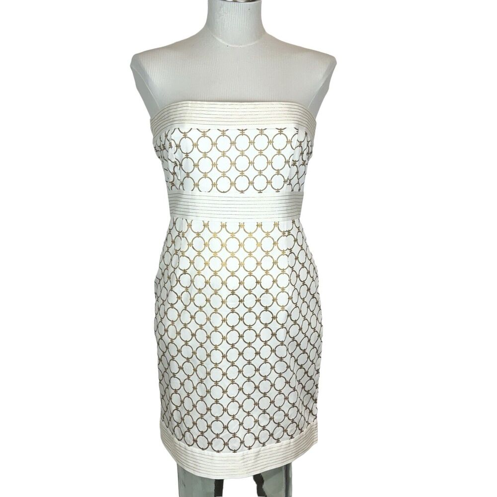 Gretchen Scott Strapless Sheath Mini‎ Dress. Sz Small. White Gold. Stretch